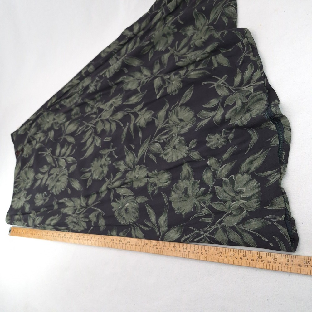 Jones New York Floral Maxi Skirt Green Black Size 8 Vintage 90s Rayon Wrap Style - Picture 6 of 9